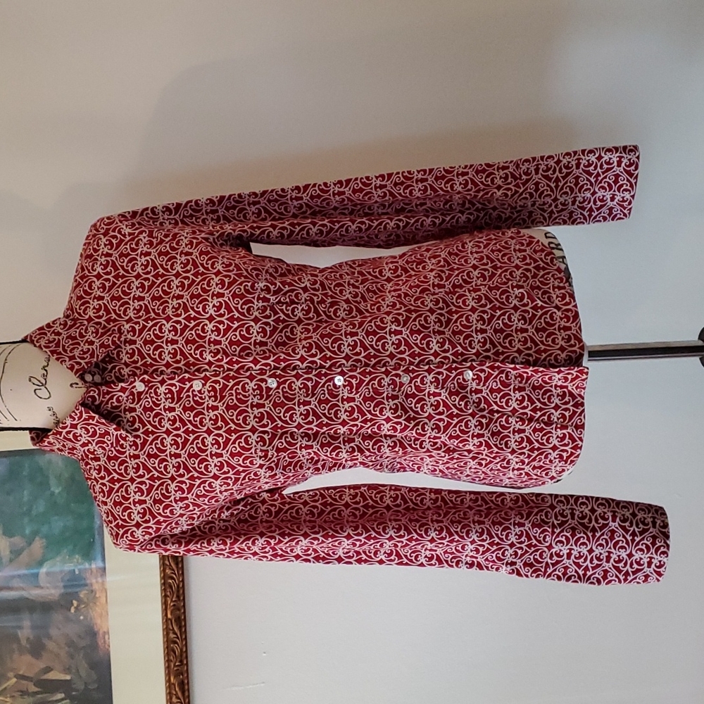 Talbots Red And White Button Down - image 1